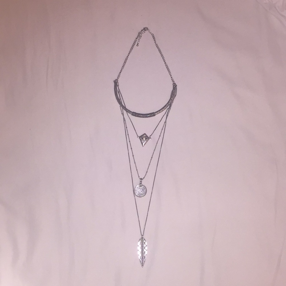 3 Three Layer Necklace Feather Moon Eye